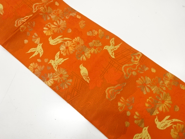 JAPANESE NAGOYA OBI / WOVEN FLOWER & BIRD